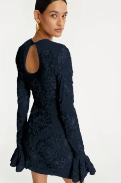 3d Mesh Mini Dress Dark Blue