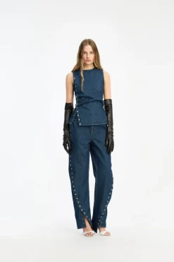 Denim Buttoned Top Dark Blue