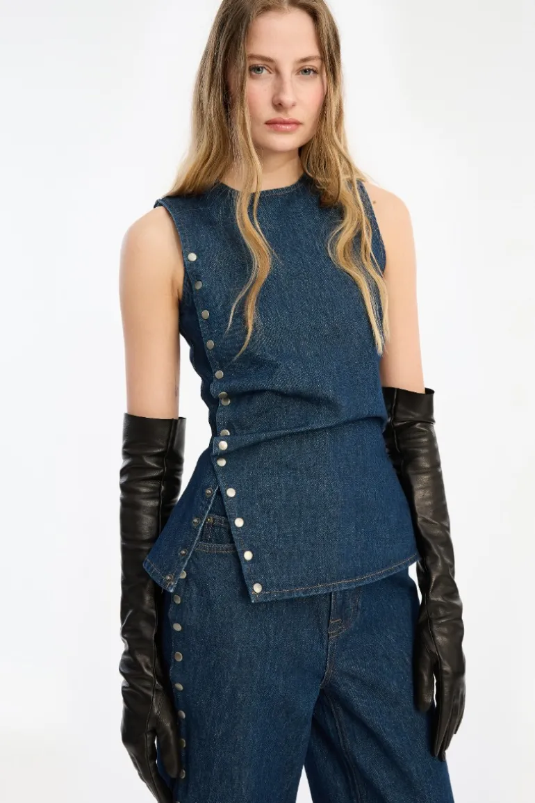 Denim Buttoned Top Dark Blue