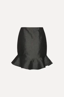 Denim Mini Ruffle Skirt Black