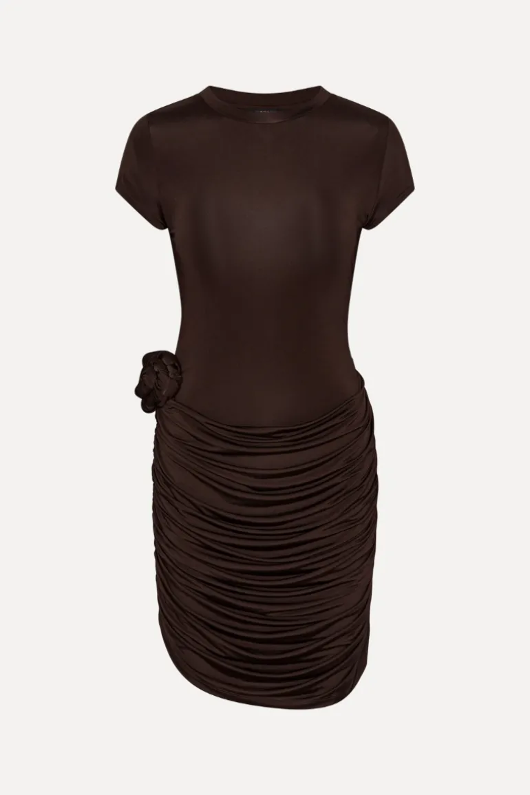 Draped Mini Dress Dark Brown