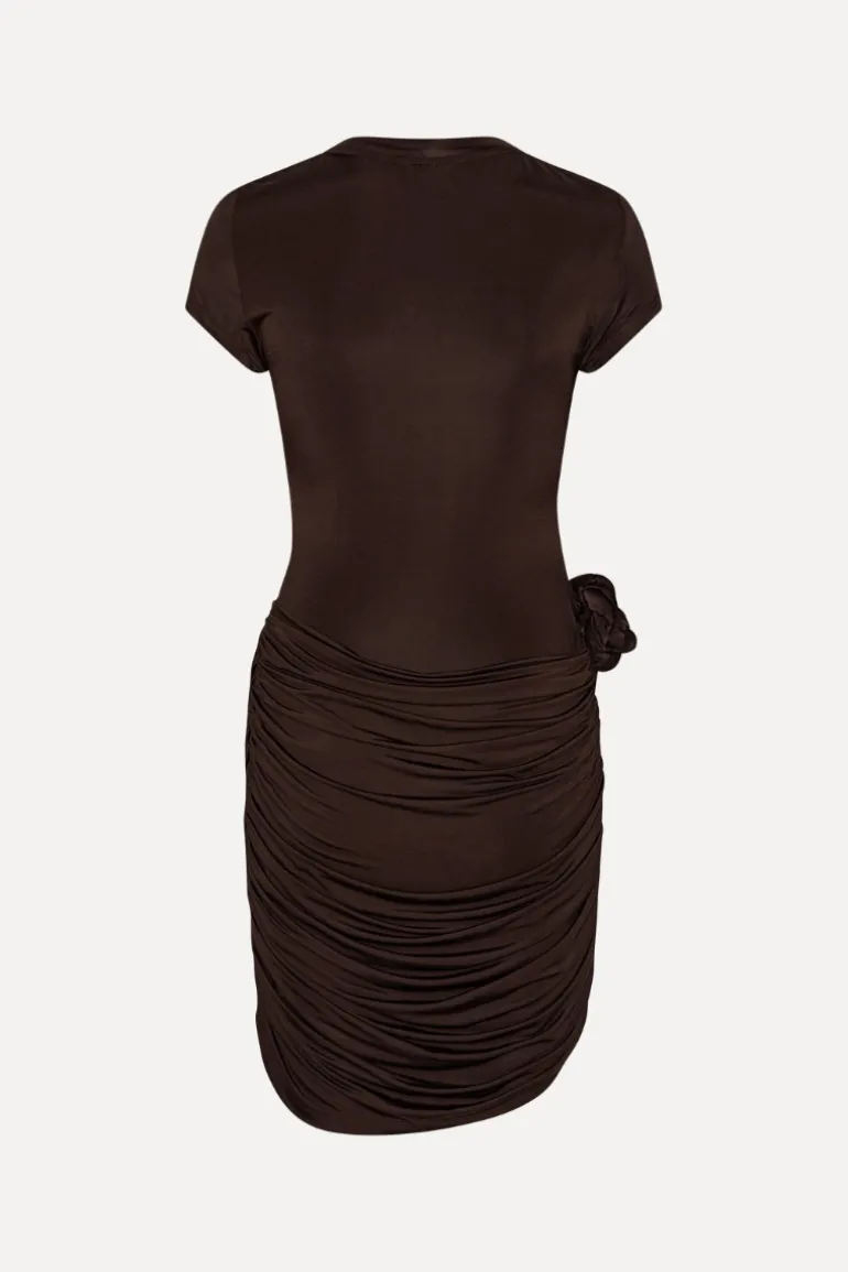 Draped Mini Dress Dark Brown