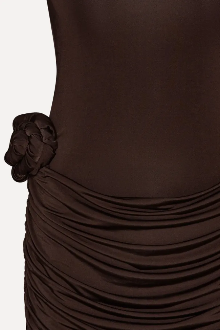 Draped Mini Dress Dark Brown
