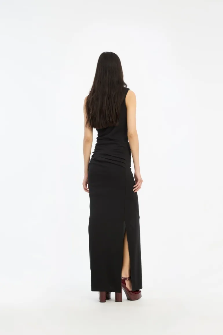 Draped One Shoulder Dress Black