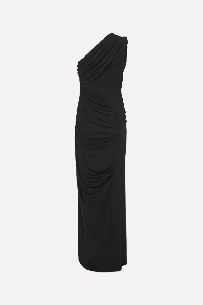 Draped One Shoulder Dress Black