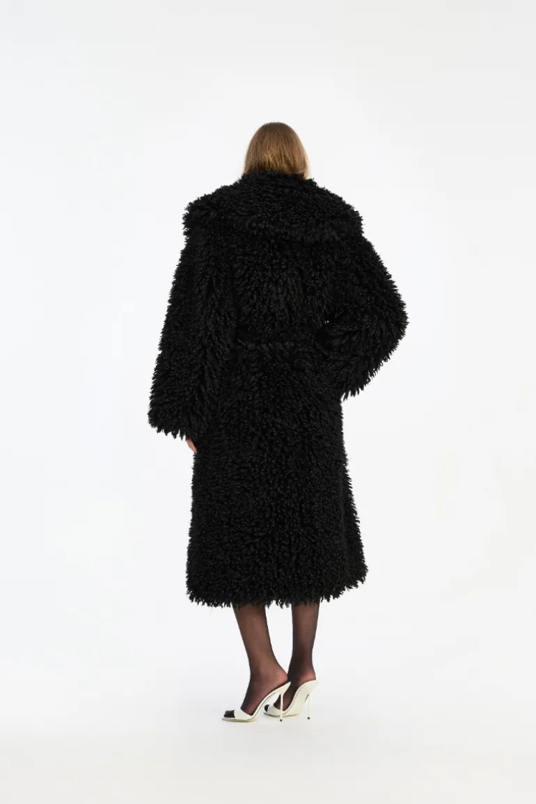 Faux Fur Belted Coat Black