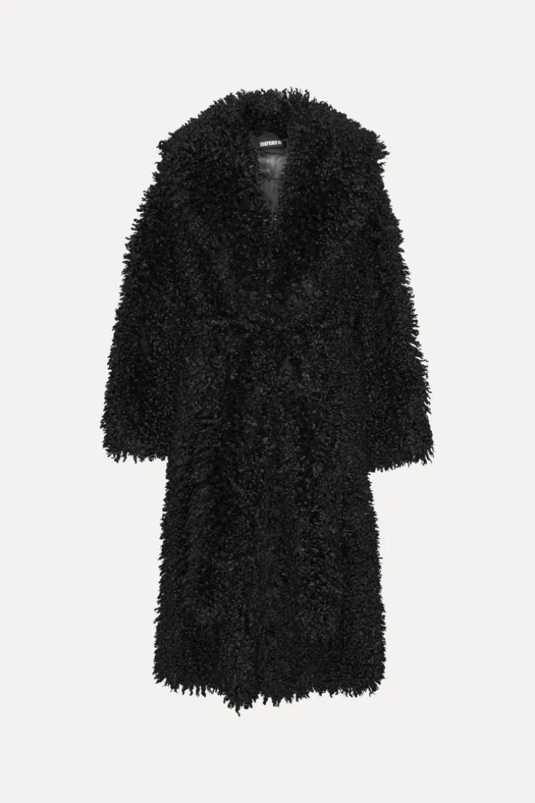 Faux Fur Belted Coat Black