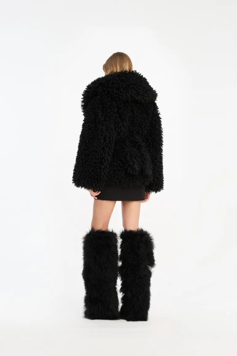Faux Fur Belted Jacket Black