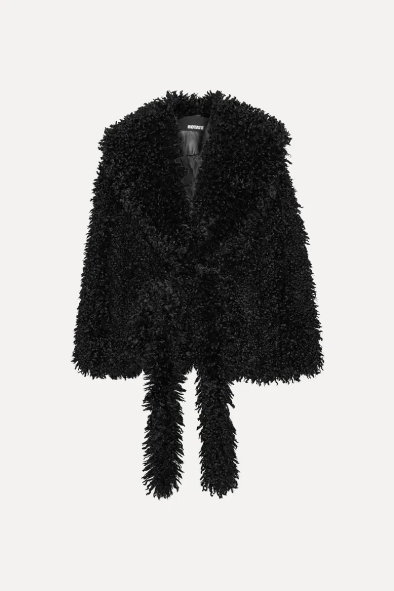 Faux Fur Belted Jacket Black