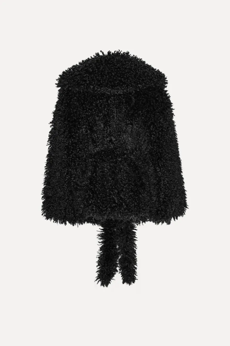 Faux Fur Belted Jacket Black
