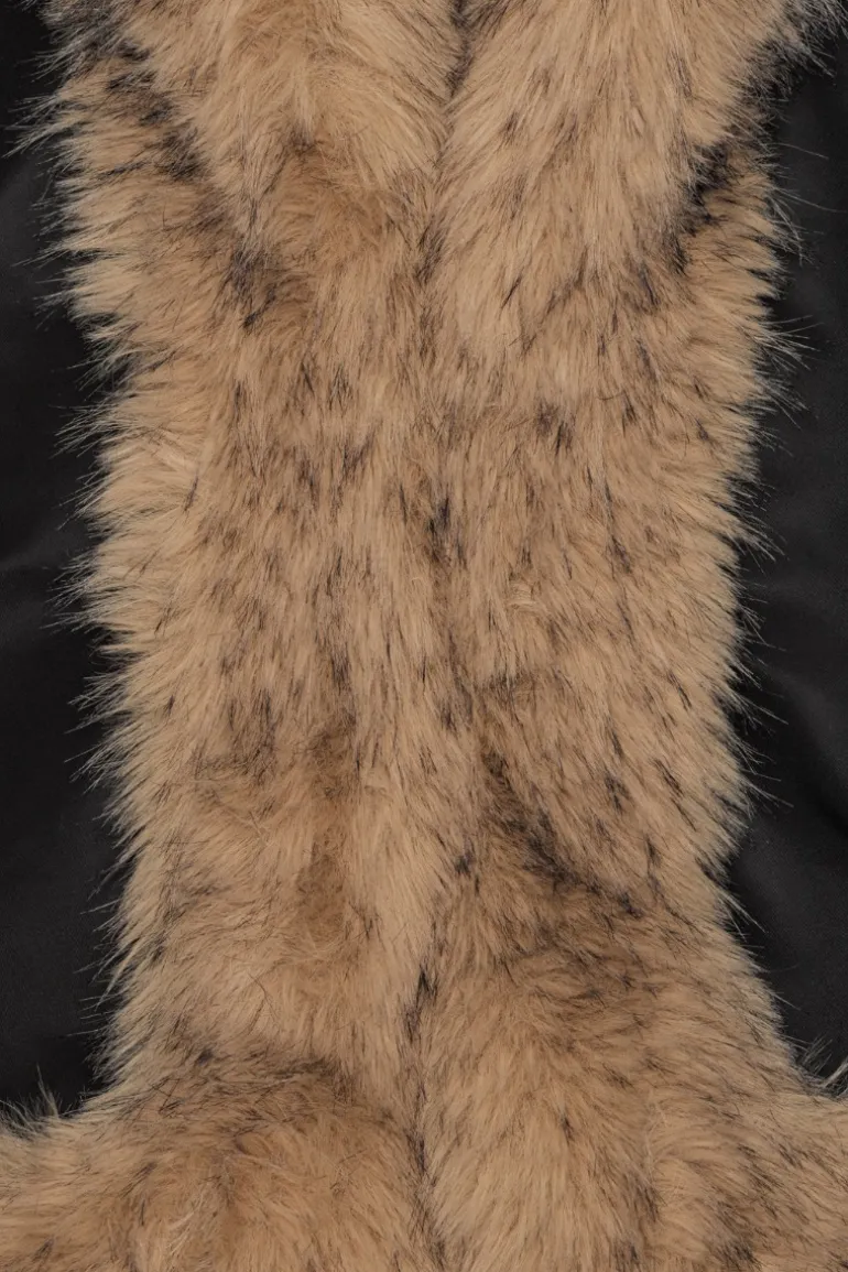 Faux Fur Collar Bomber Black