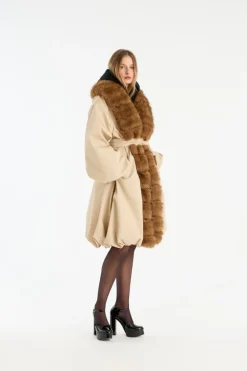 Faux Fur Collar Coat Beige