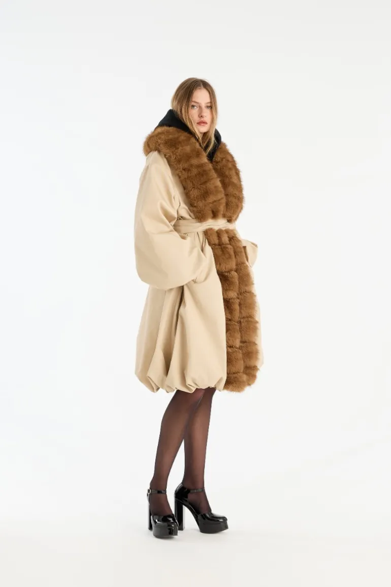Faux Fur Collar Coat Beige