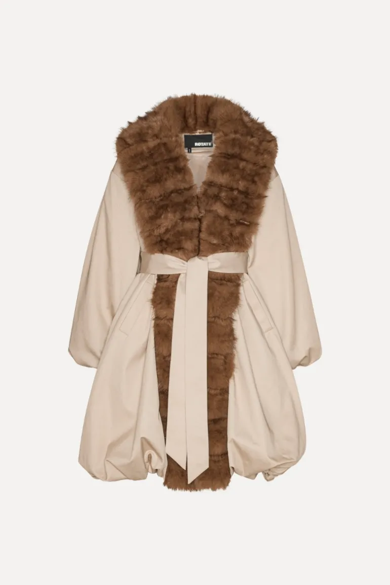 Faux Fur Collar Coat Beige