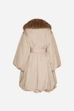 Faux Fur Collar Coat Beige