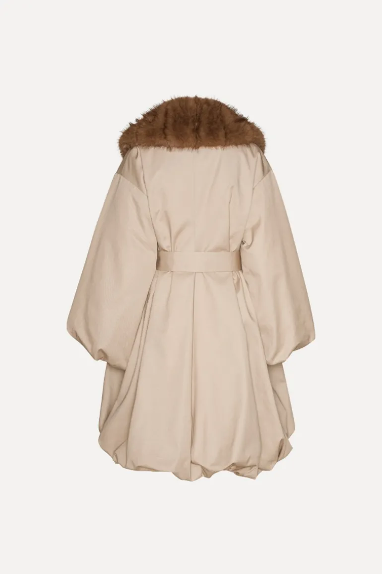 Faux Fur Collar Coat Beige