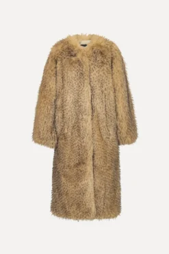 Faux Fur Long Coat Beige