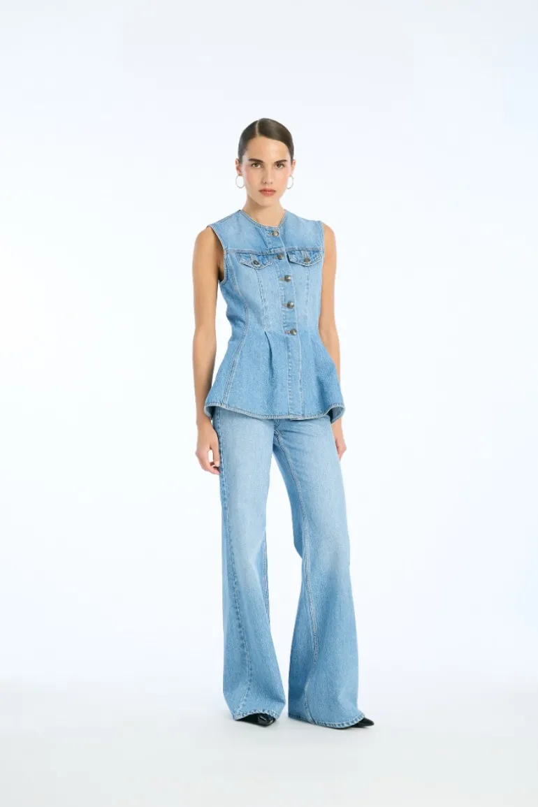 Flared Denim Top Blue