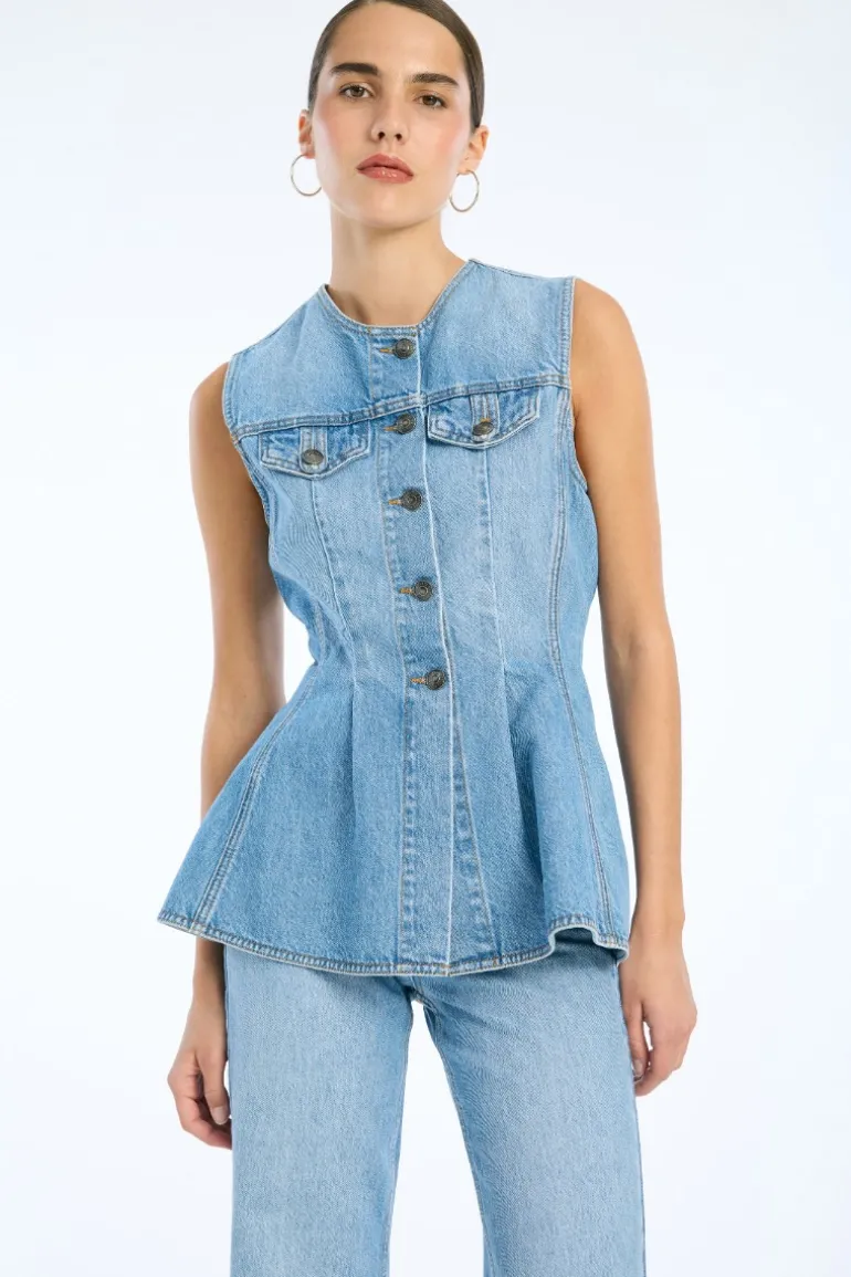 Flared Denim Top Blue
