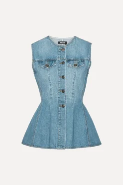Flared Denim Top Blue