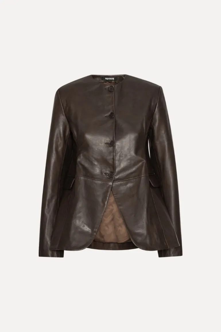 Flared Leather Jacket Dark Brown