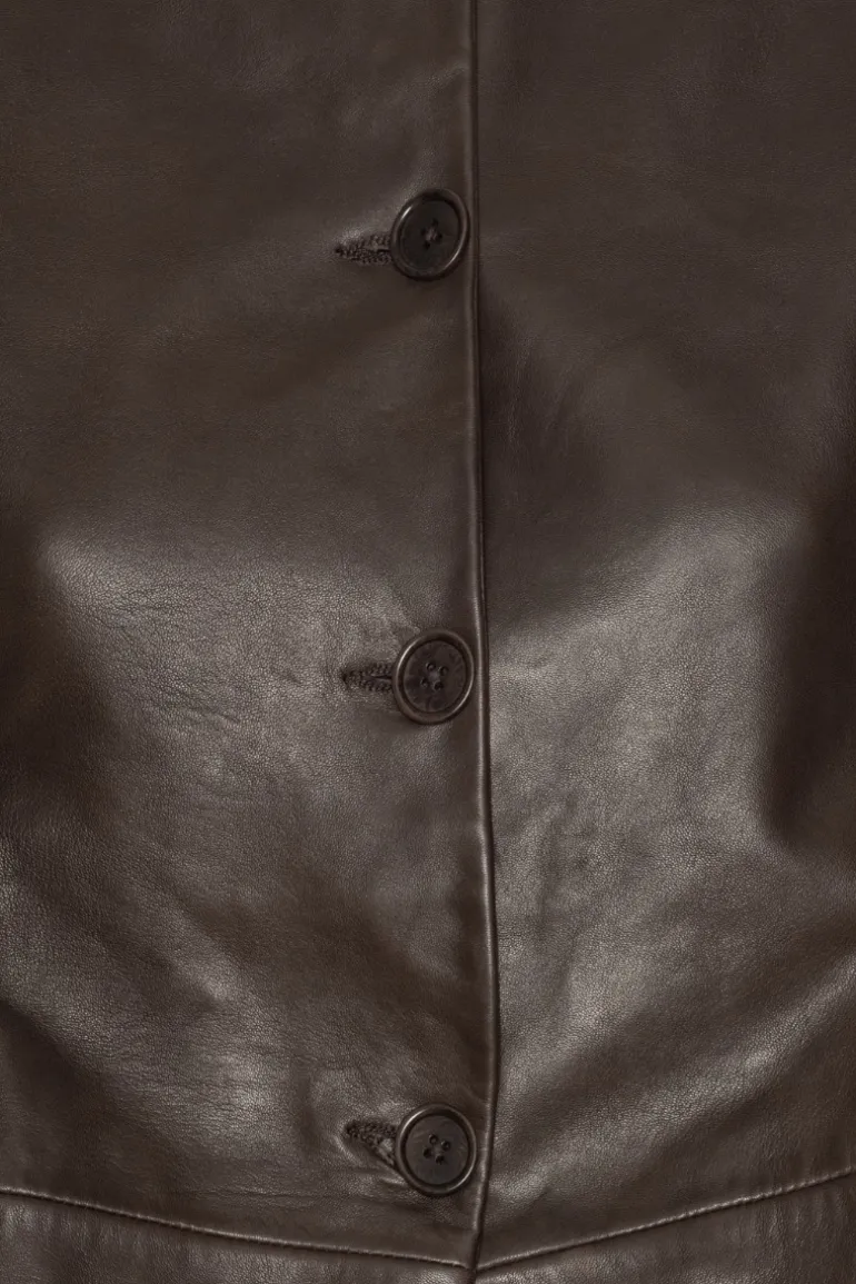 Flared Leather Jacket Dark Brown