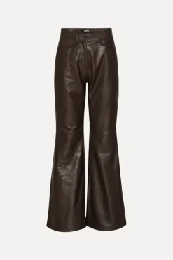 Flared Leather Pants Dark Brown