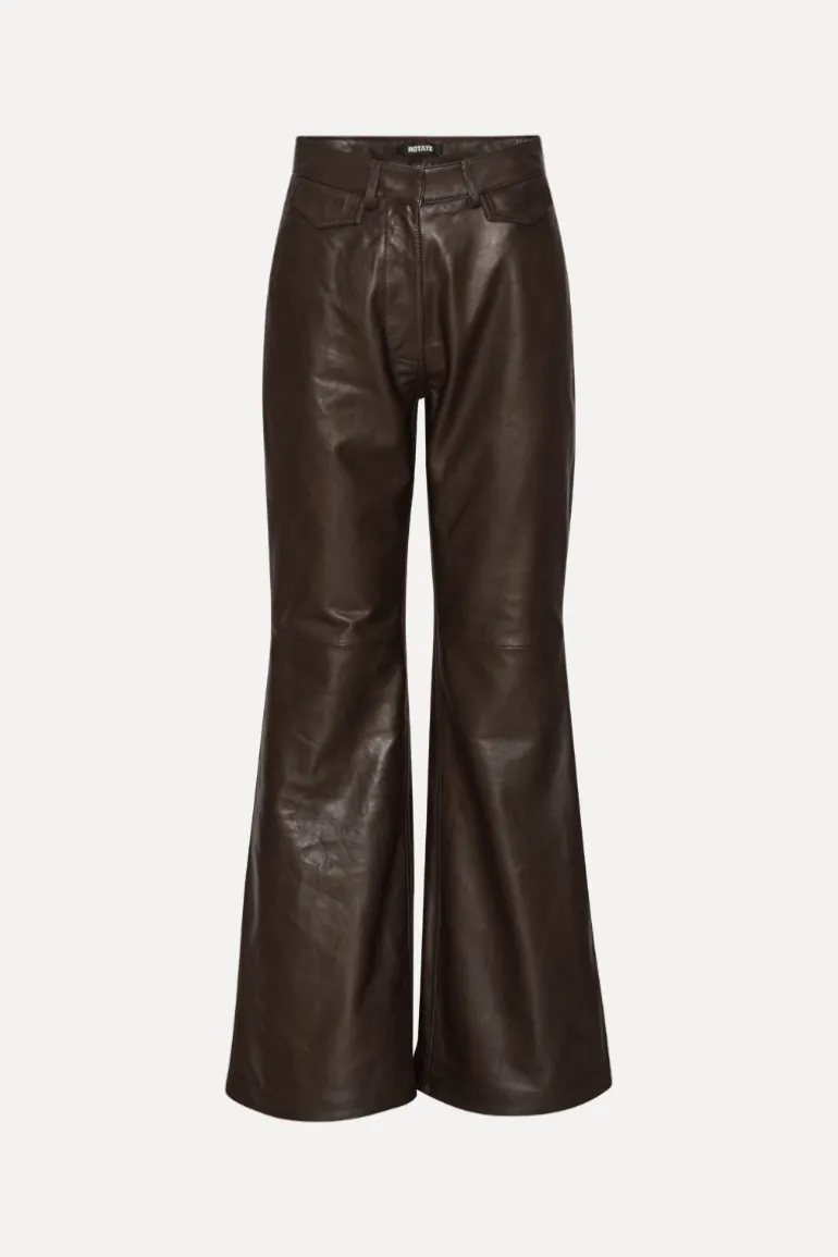 Flared Leather Pants Dark Brown