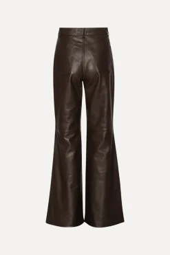 Flared Leather Pants Dark Brown