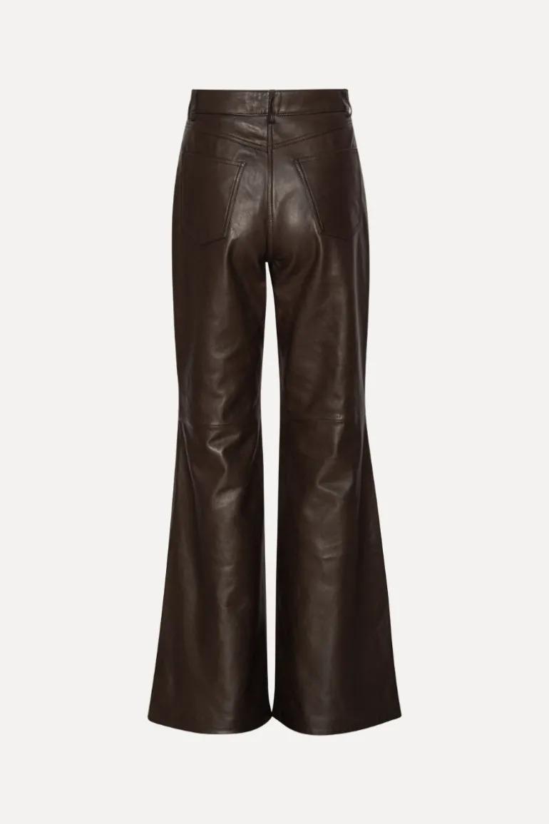 Flared Leather Pants Dark Brown