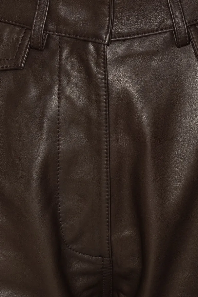 Flared Leather Pants Dark Brown