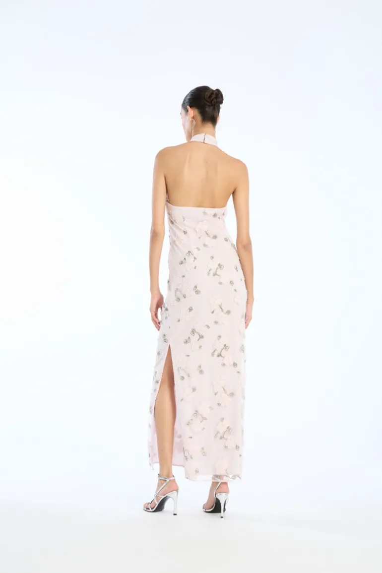 Flower Beads Maxi Dress Light Pink