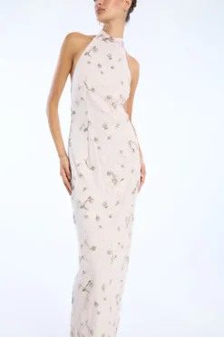 Flower Beads Maxi Dress Light Pink