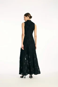 Flower Mesh Maxi Dress Black