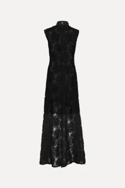 Flower Mesh Maxi Dress Black