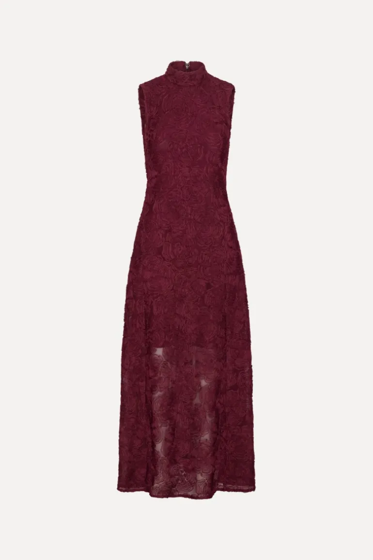 Flower Mesh Maxi Dress Burgundy