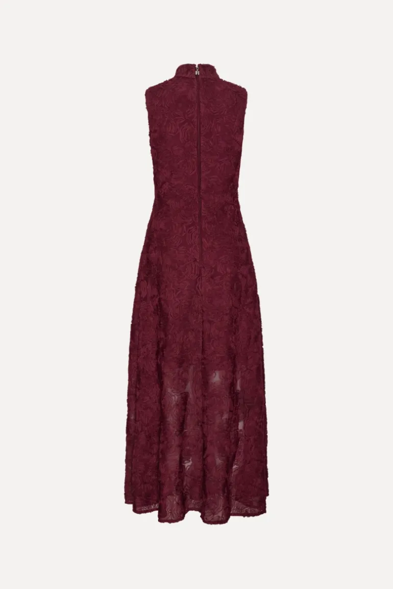 Flower Mesh Maxi Dress Burgundy