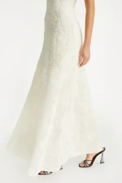 Flower Mesh Maxi Dress Creme White