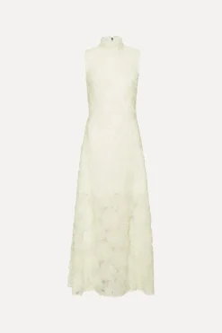 Flower Mesh Maxi Dress Creme White