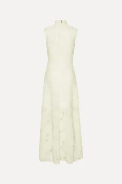 Flower Mesh Maxi Dress Creme White