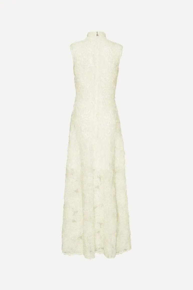 Flower Mesh Maxi Dress Creme White