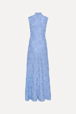 Flower Mesh Maxi Dress Light Blue