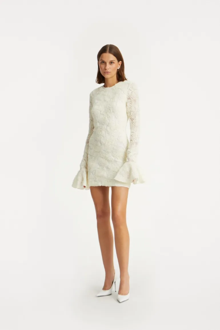 Flower Mesh Mini Dress Creme White