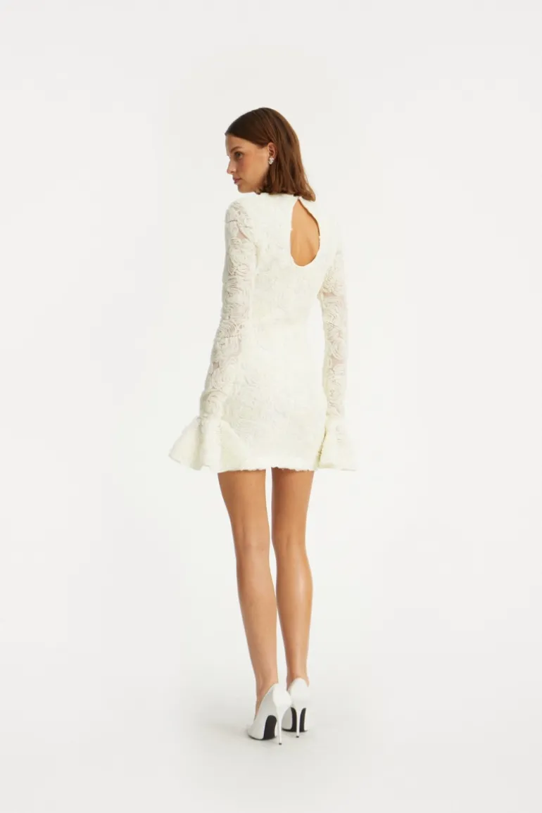 Flower Mesh Mini Dress Creme White