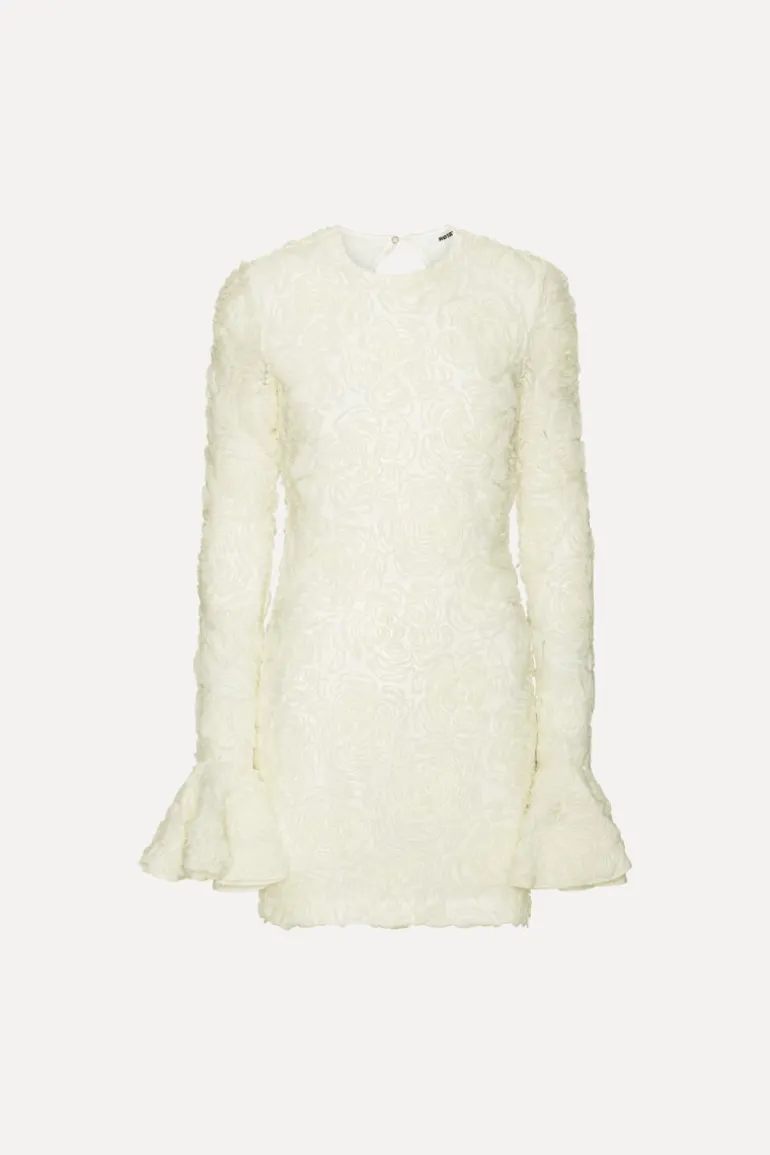 Flower Mesh Mini Dress Creme White