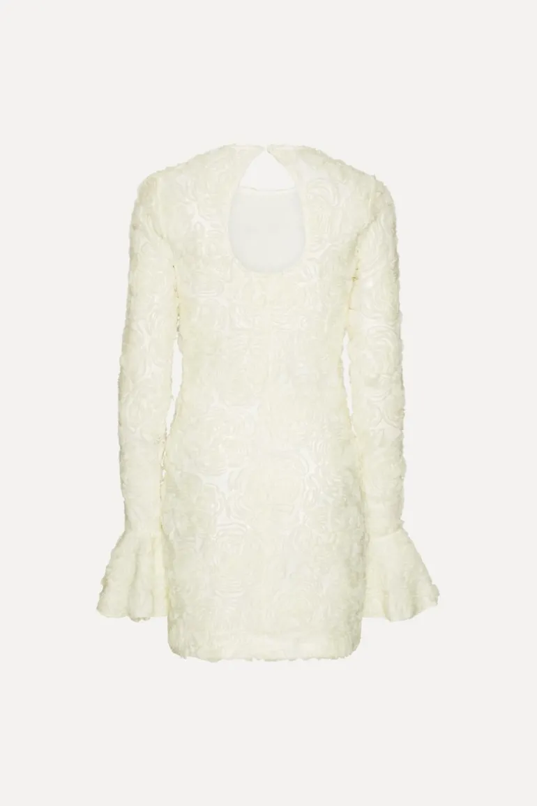 Flower Mesh Mini Dress Creme White