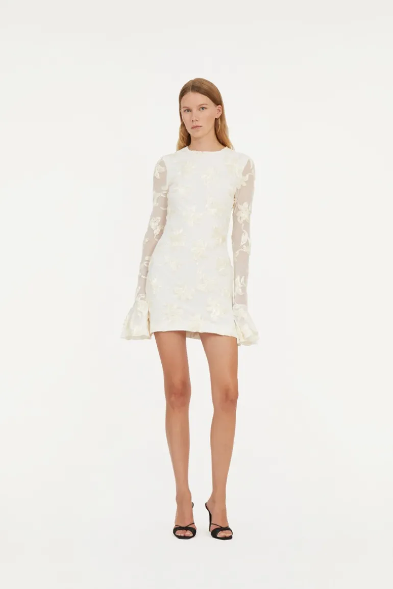 Flower Mesh Mini Dress White