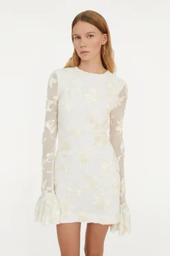 Flower Mesh Mini Dress White
