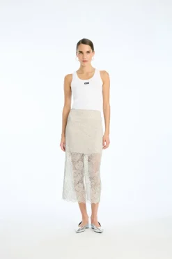 Flower Mesh Pencil Skirt Light Grey