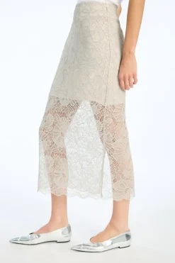 Flower Mesh Pencil Skirt Light Grey